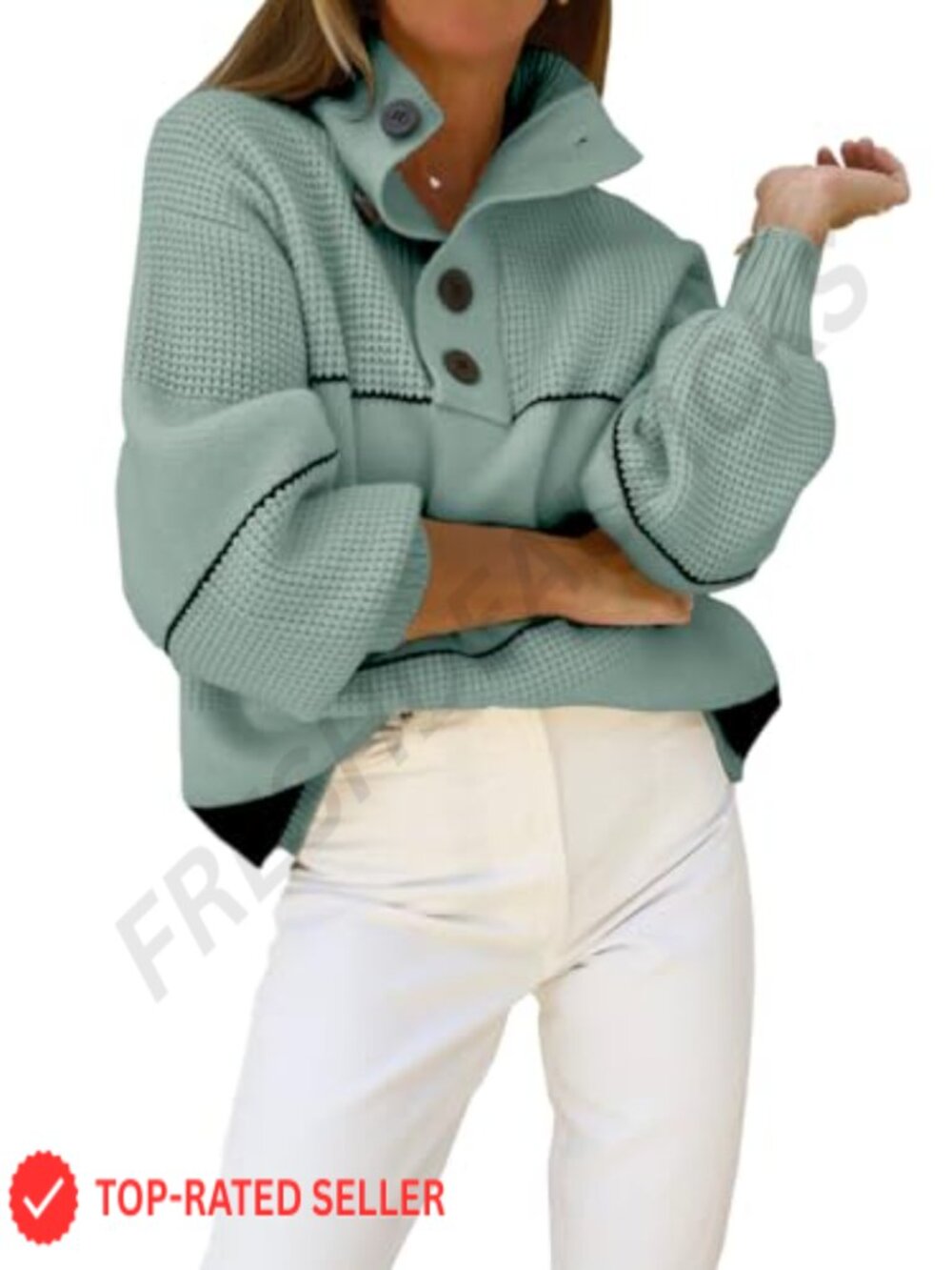 Waffle Knit Striped Polo Collar Long Sleeve Pullover Sweater
